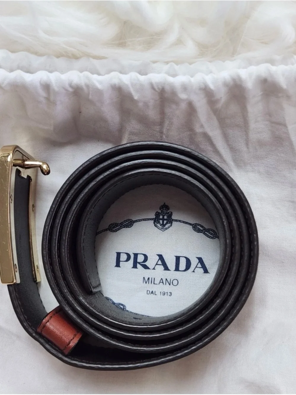 Prada Burgundy Leather Belt with Gold Buckle - Picture 2 of 12